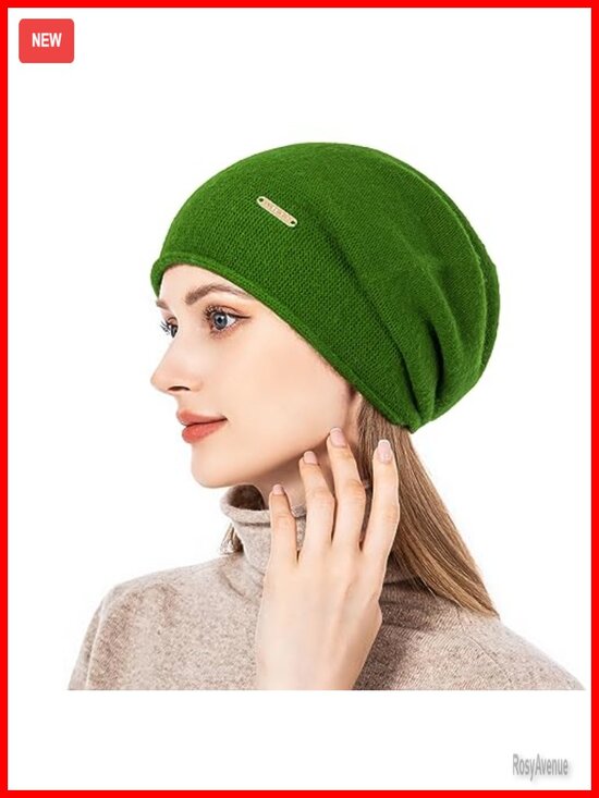 Knit Slouchy Beanie Hat for Women - Cashmere Wool Blend Soft Warm Winter Ski Cap